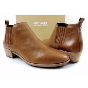 Women's Michael Kors Shaw Flat Bootie Ankle Boots Leather Dark Caramel Size 9.5